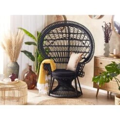 Beliani Fauteuil EMMANUELLE - Zwart Rotan -Beliani 1000080317 0103