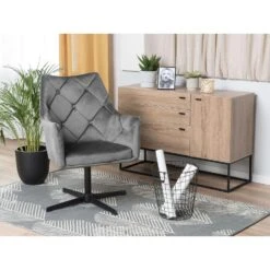 Beliani Fauteuil VAKSALA - Grijs Fluweel -Beliani 1853c4e1274d4d17b0c504c072603b0e