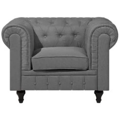 Beliani Fauteuil CHESTERFIELD - Grijs Polyester -Beliani 3b1f97fd0d2f4363b4e8c754a98f2818