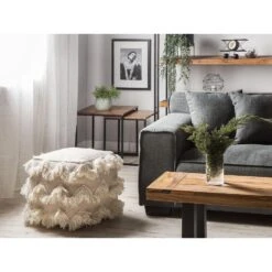 Beliani Poef NASHIK - Beige Katoen, Wol -Beliani 58ed8397fb0d45e28b3efcc193b9063e
