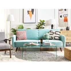 Beliani Driezitsbank - SENJA Blauw Fluweel -Beliani 77926ae0d4924bddacbba588508280c1