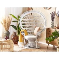 Beliani Fauteuil EMMANUELLE - Wit Rotan -Beliani bf14ecbd122e40579d9c2b51d25a5152