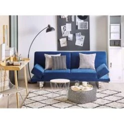 Beliani Slaapbank - YORK Blauw Fluweel -Beliani dec59cbfb3984c578bafca9ef0667c5a