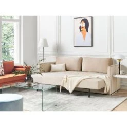 Beliani Driezitsbank - EKSJO Beige Fluweel -Beliani dff2f80b2ba647caaf5c876742e3d835